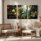 3pcs Vibrant Flowers & Parrot Tropical Jungle Metal Print Ready to Hang Art