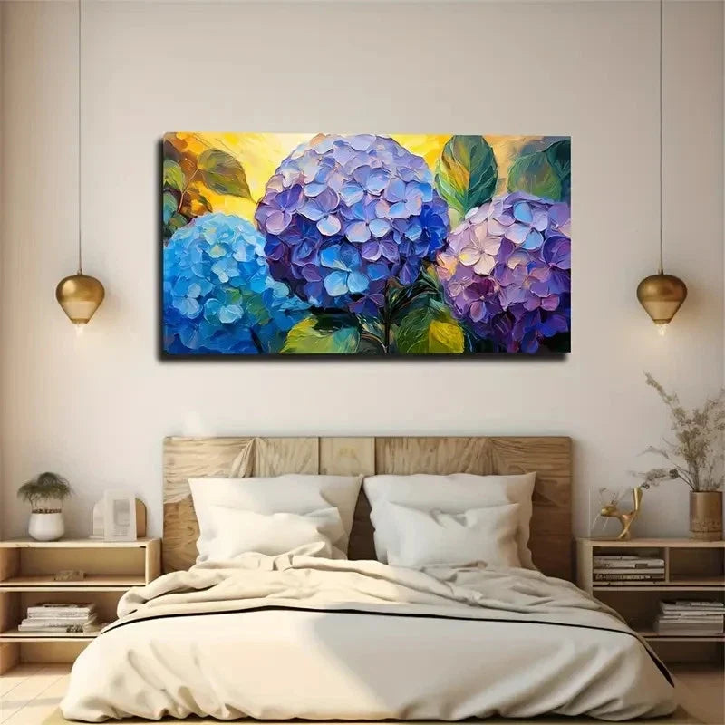 Purple Hydrangea Worth Wall Art Canvas Office Home Room Framed 120x60cm