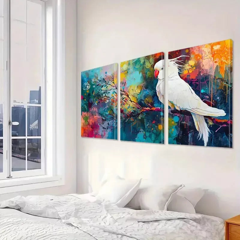 3pcs Decorative Colorful Tropical Cockatoo Wall Art Set Canvas Framed 40x60cm - High Quality Print 100% Australian Made Wall Canvas Ready to Hang