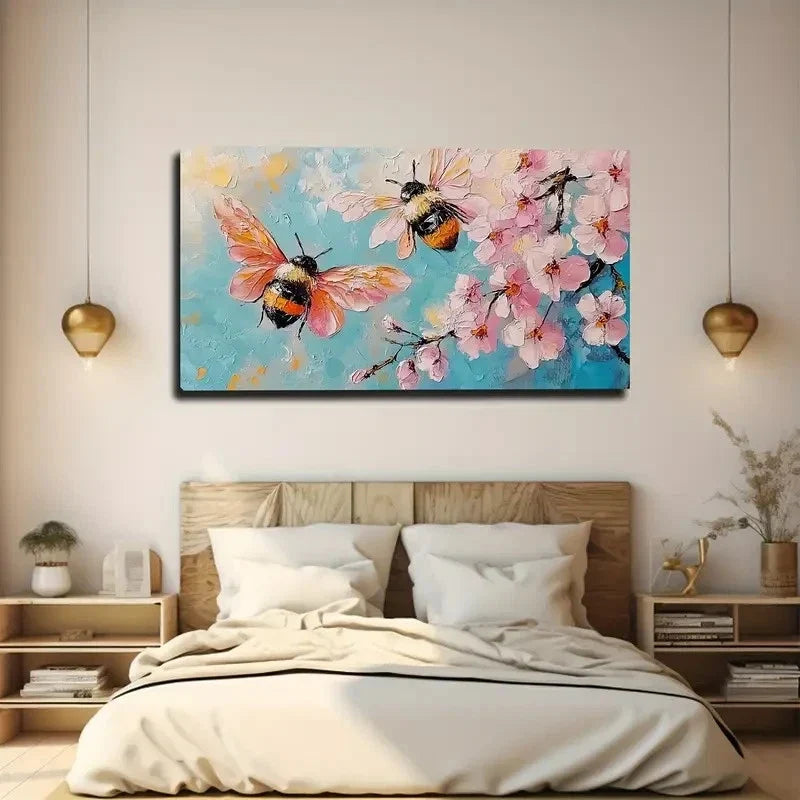 Featuring Two Bees Wall Art canvas office home room framed 120x60cm
