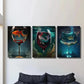 3pcs Aquarium in a Wine Glass Sea Life Wall Art Set Canvas Framed 40x60cm - High Quality Print 100% Australian Made Wall Canvas Ready to Hang