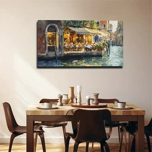 Lakeside Restaurant Modern Wall Art Canvas Office Home Room Framed 120x60cm