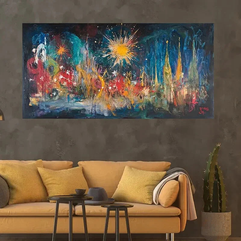 Reflection Abstract Fireworks Wall Art Canvas Office Home Room Framed 120x60cm
