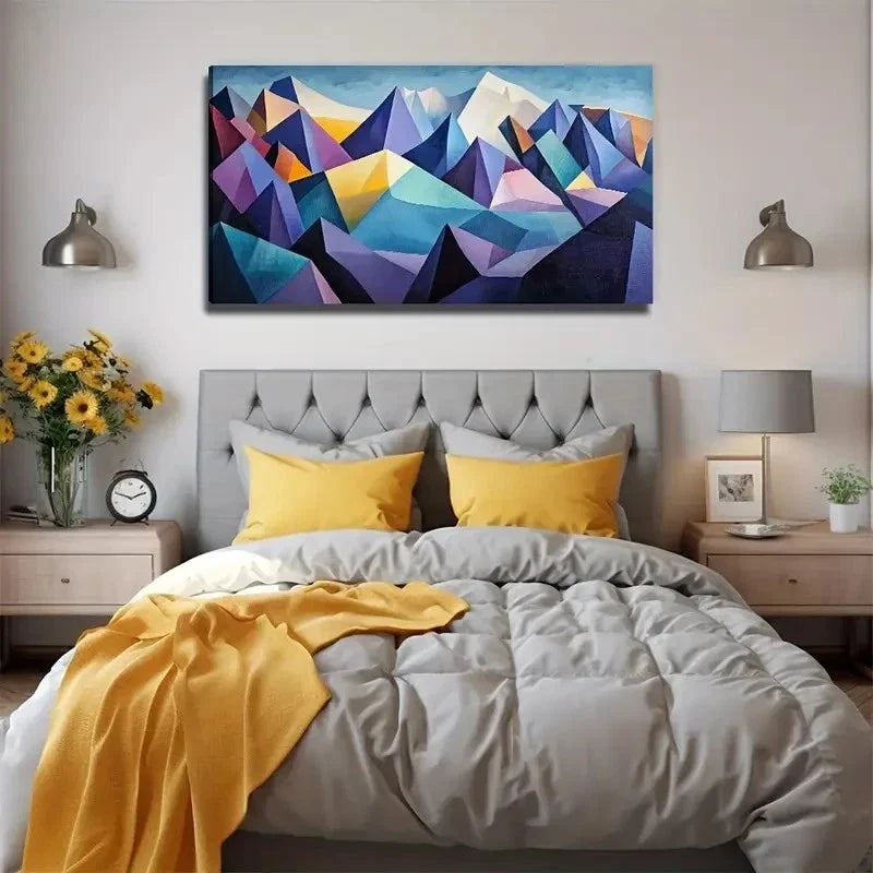 Abstract Cubist Mountain Lands Wall Art Canvas Office Home Room Framed 120x60cm