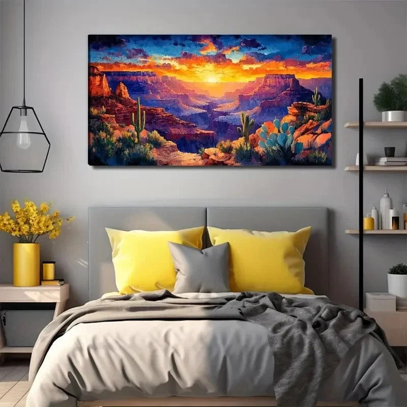 Sunrise In The Canyon Nature Wall Art Canvas Office Home Room Framed 120x60cm