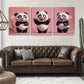 3pcs Pink Background Playful Panda Perfect Wall Art Set Canvas Framed 40x60cm - High Quality Print 100% Australian Made Wall Canvas Ready to Hang