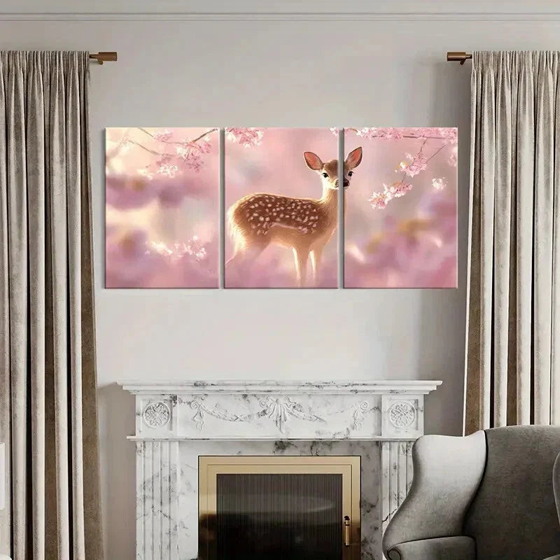 3pcs Enchanted Forest Deer Spring Blossom Nature Metal Print Ready to Hang Art