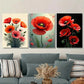 3pcs Vibrant Red Poppy Flower Metal Print Ready to Hang Art