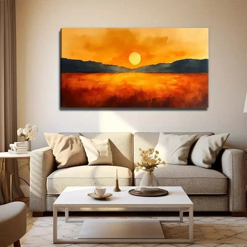 Sunset On The Prairie Wall Art Canvas Office Home Room Framed 80x45cm