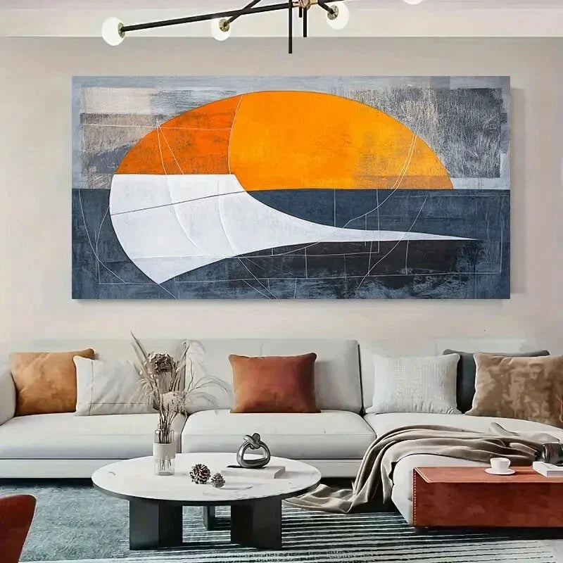 Abstract Geometric Blue & Gray Wall Art Canvas Office Home Room Framed 80x45cm