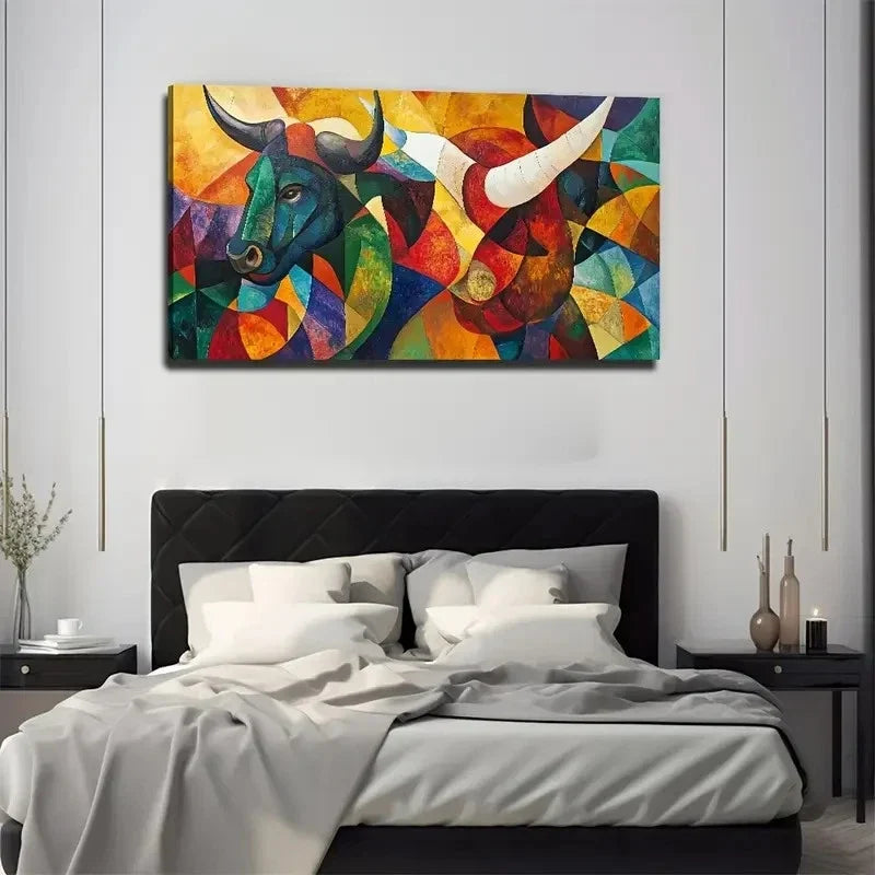 Abstract Bull Head Suitable Wall Art Canvas Office Home Room Framed 120x60cm