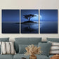 3pcs Serene Moonlit Island Night Sky Metal Print Ready to Hang Art