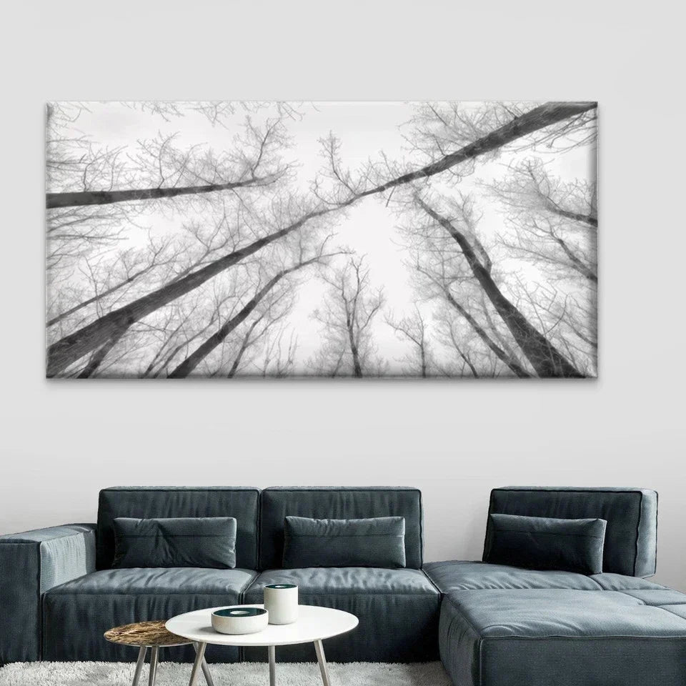 Black and White Winter Forest Wall Art Canvas Office Home Room Framed 120x60cm