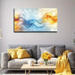 Blue & Yellow Abstract Waves Wall Art Canvas Office Home Room Framed 120x60cm