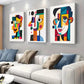 3pcs Vibrant Cubist-Style Face Triptych Wall Art Set Canvas Framed 40x60cm - High Quality Print 100% Australian Made Wall Canvas Ready to Hang