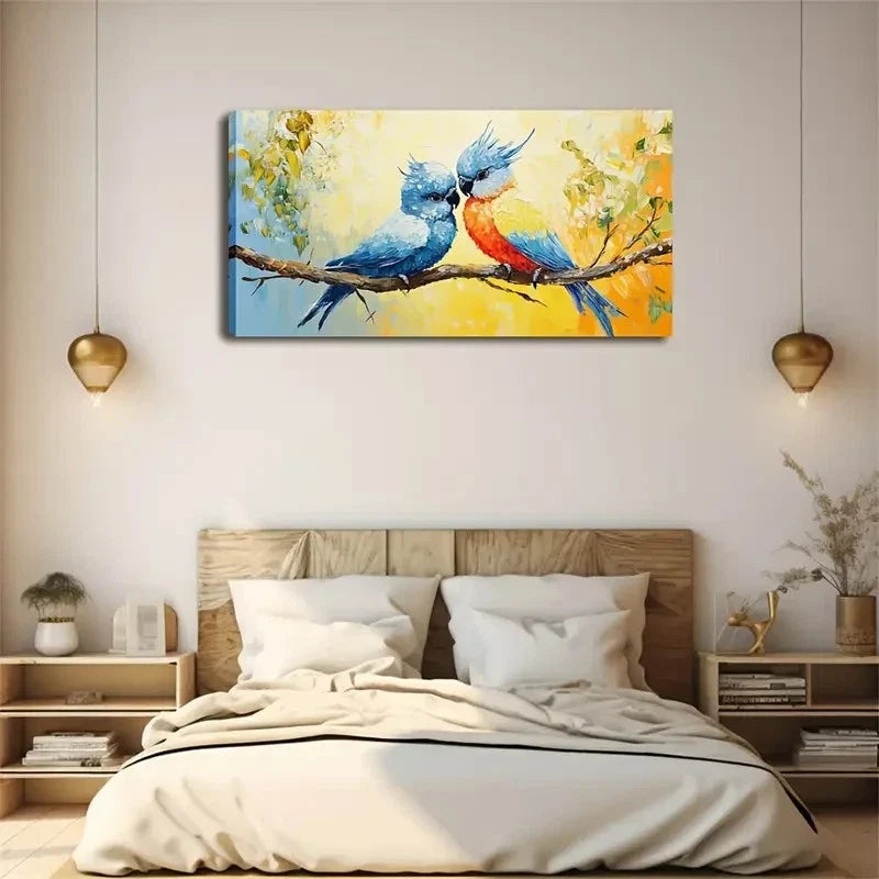 Pair Of Magical Bird Lovers Wall Art Canvas Office Home Room Framed 120x60cm