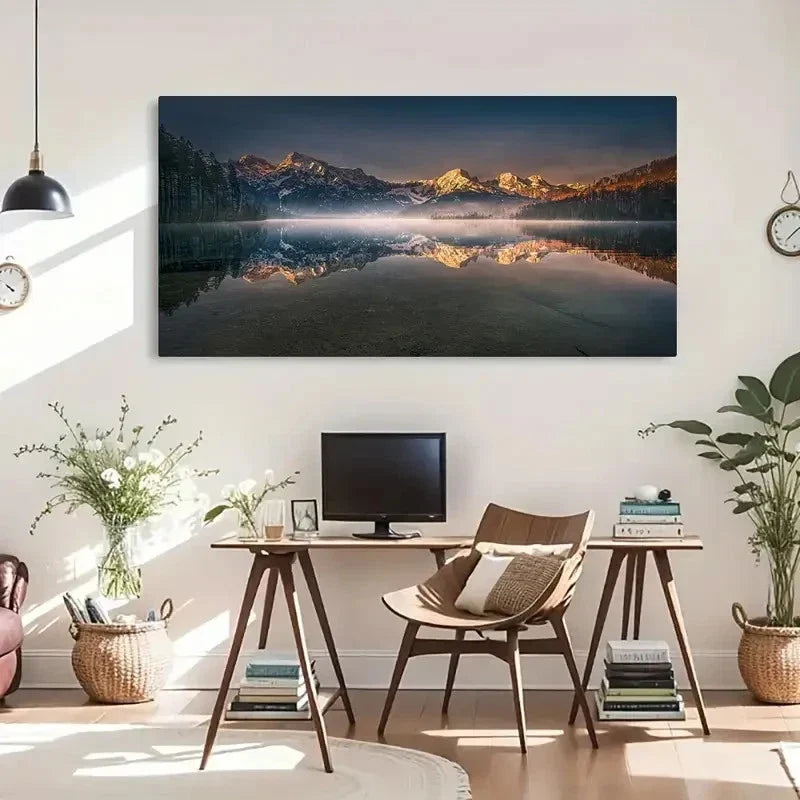 Etretat Cliff Serene Lake Wall Art Canvas Office Home Room Framed 80x45cm