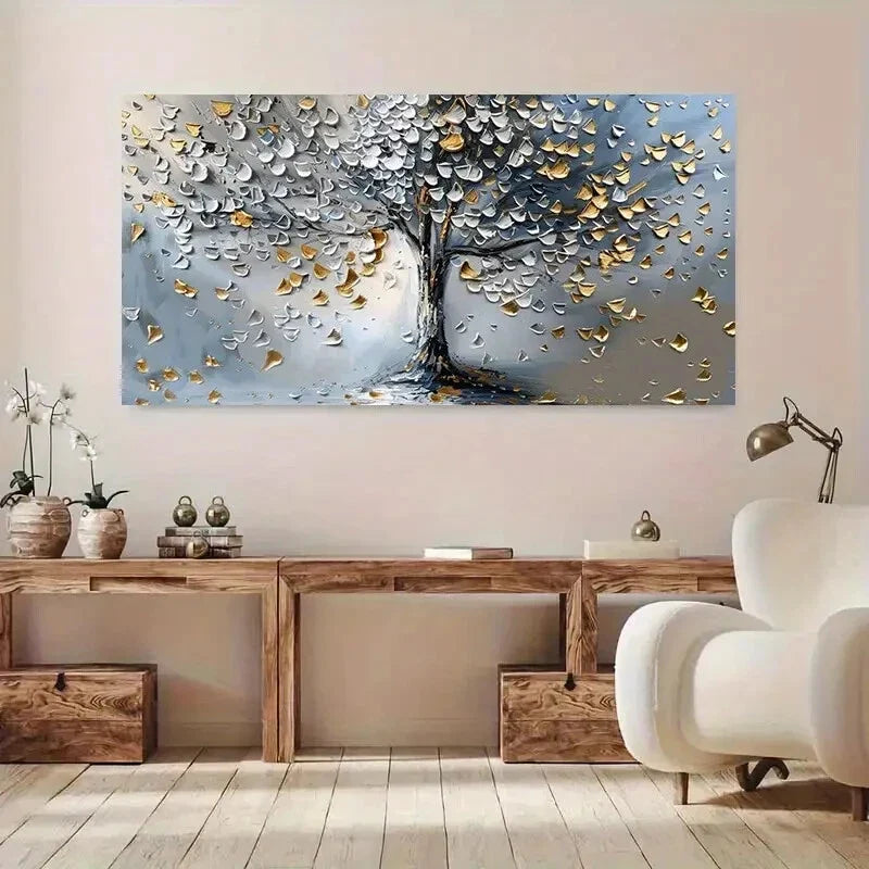 Golden Textured Tree wall canvas office home room framed 120x60cm
