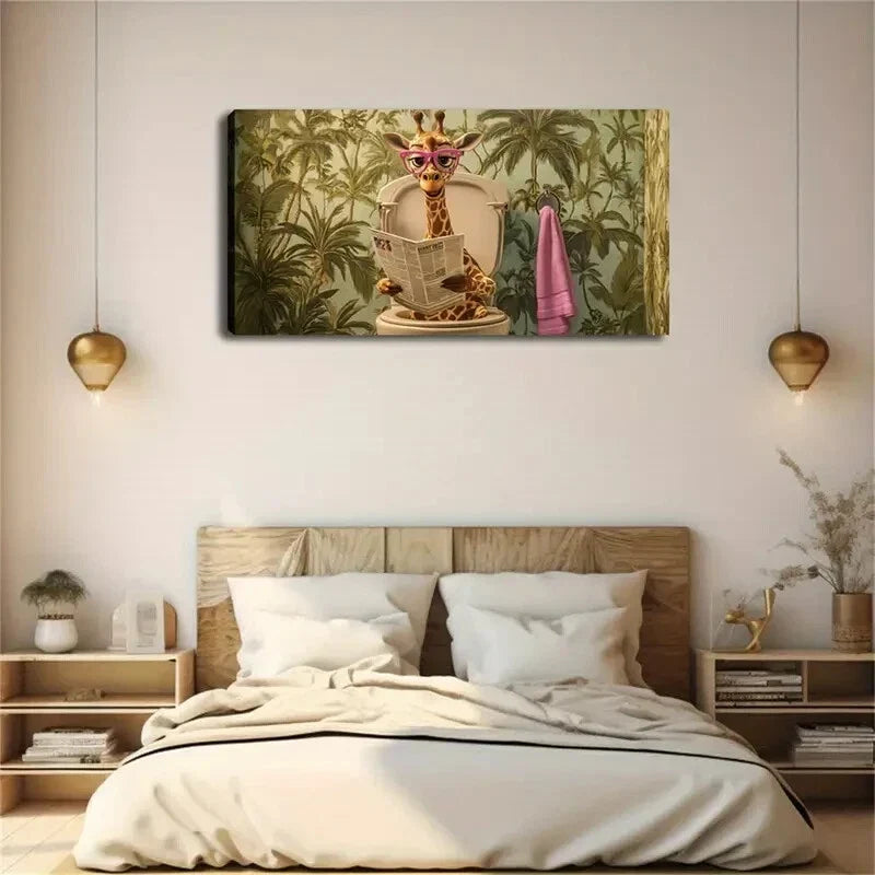 Whimsical Giraffe Vibrant Wall Art Canvas Office Home Room Framed 120x60cm