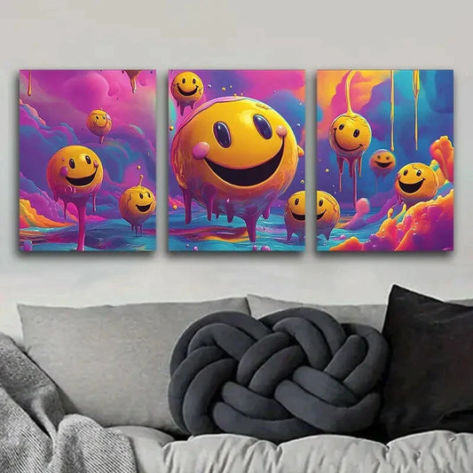 3pcs Melting Smile Colorful Cute Bright Perfect Wall Art Set Canvas Framed 40x60cm - High Quality Print 100% Australian Made Wall Canvas Ready to Hang