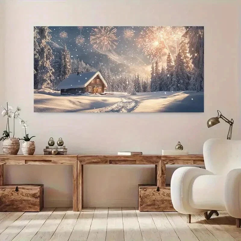 Firewood Stack & Sparkling Wall Art Canvas Office Home Room Framed 120x60cm