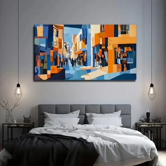 Cubism Street Suitable Wall Art Canvas Office Home Room Framed 120x60cm