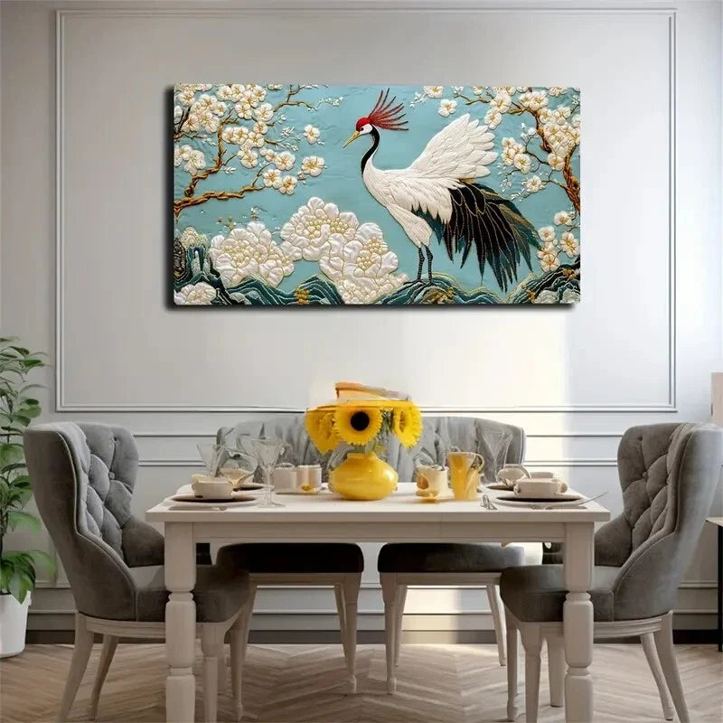 Elegant Red-Crowned Crane Wall Art Canvas Office Home Room Framed 120x60cm
