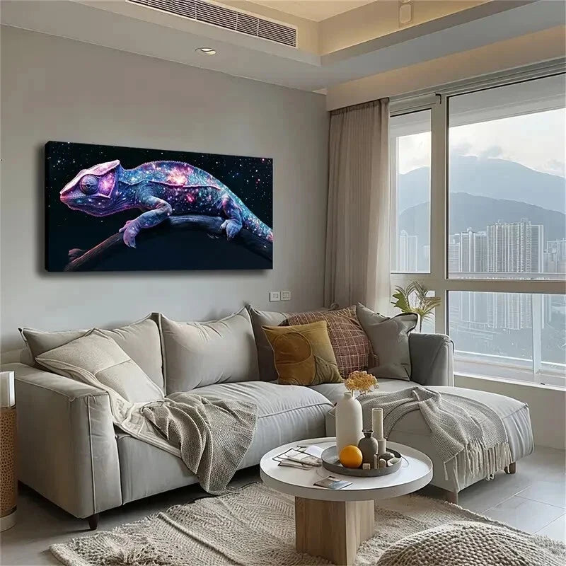 Cosmic Starry Sky Chameleon Wall Art Canvas Office Home Room Framed 120x60cm