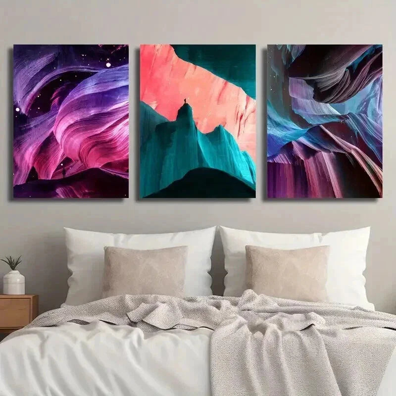 3pcs Abstract Colorful Mountain Scenery Wall Art Set Canvas Framed 40x60cm - High Quality Print 100% Australian Made Wall Canvas Ready to Hang