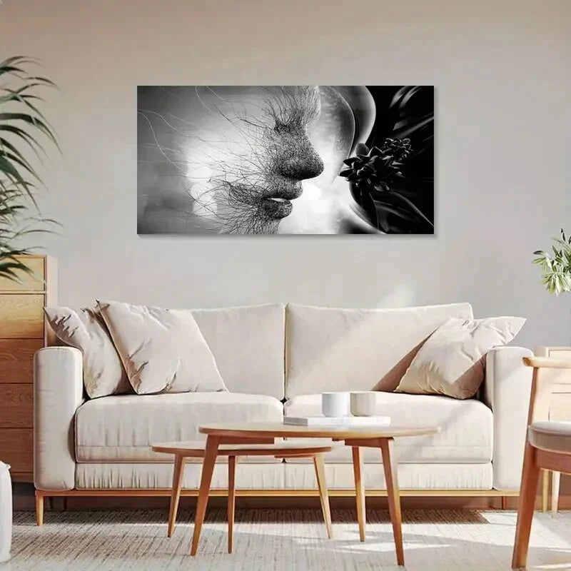 Face Graphics Line Abstract Wall Art Canvas Office Home Room Framed 120x60cm