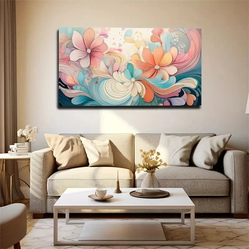 Abstract Floral Modern Wall Art Canvas Office Home Room Framed 120x60cm