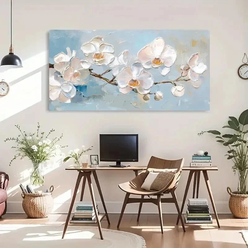 Abstract White Orchid Elegant Wall Art Canvas Office Home Room Framed 120x60cm