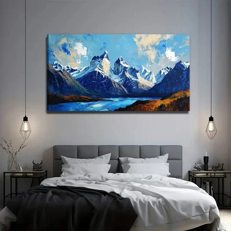 Snowy Mountain River Landscape Wall Art Canvas Office Home Room Framed 120x60cm