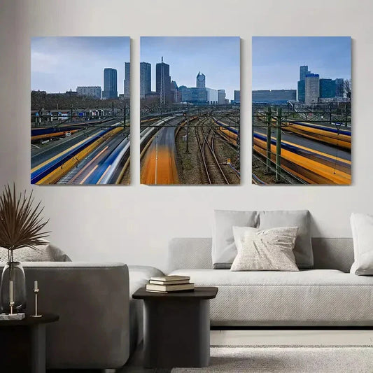 3pcs Three Pieces of Abstract Floral Geometric Metal Print Ready to Hang Art