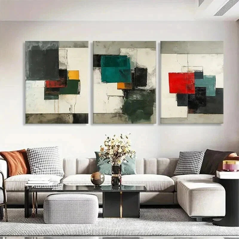 3pcs Abstract Geometric Color Splashes Blocks Wall Art Set Canvas Framed 40x60cm - High Quality Print 100% Australian Made Wall Canvas Ready to Hang