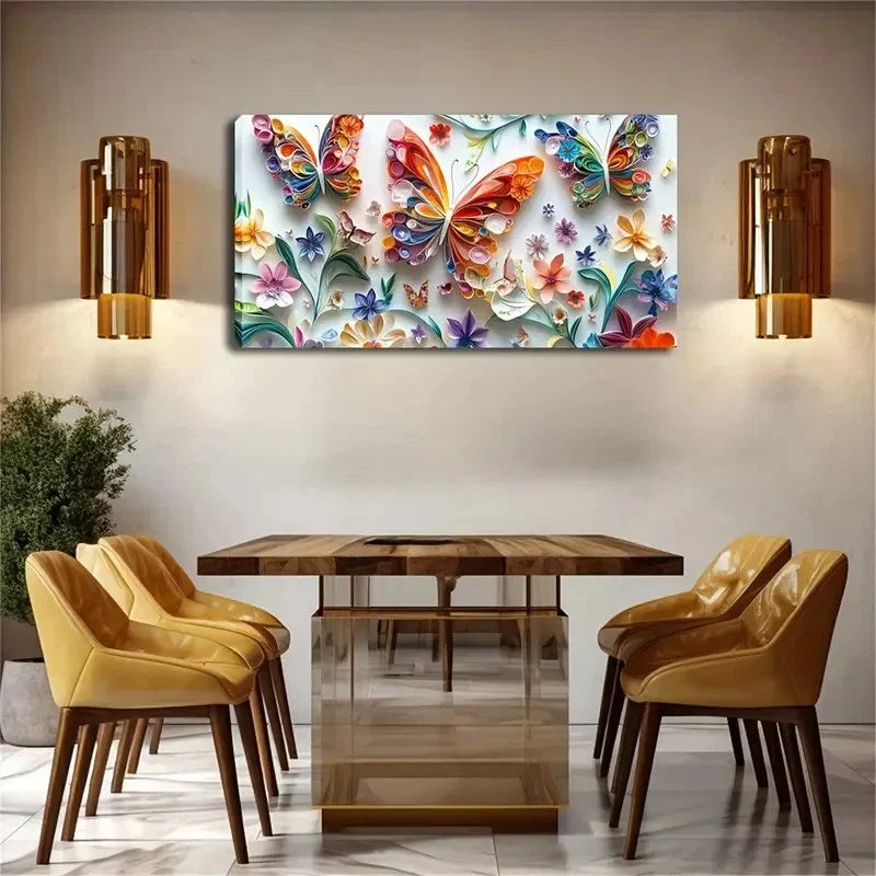 Colorful Butterflies & Flowers Wall Art Canvas Office Home Room Framed 80x45cm
