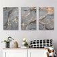 3pcs Modern Abstract Gray & Golden Marble Metal Print Ready to Hang Art
