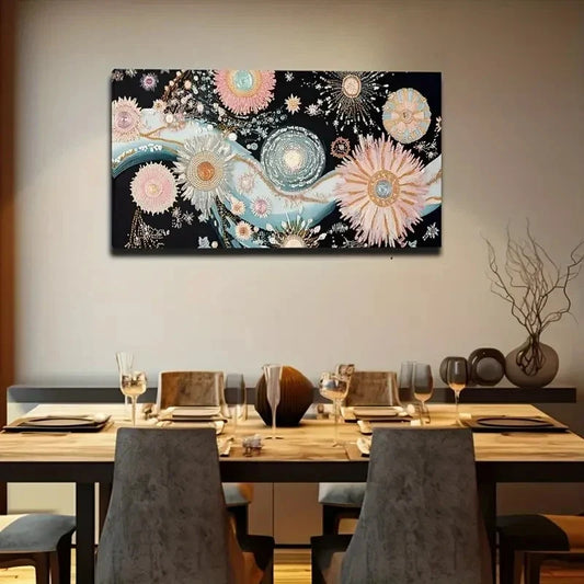 Vibrant Floral Abstract Design Wall Art Canvas Office Home Room Framed 80x45cm