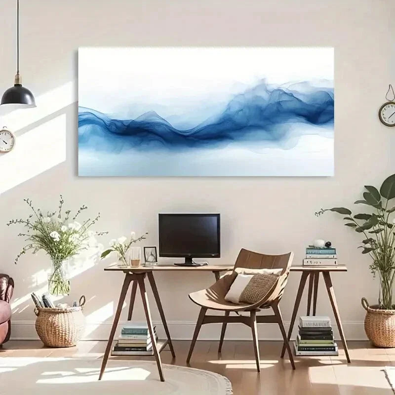 Modern Blue & Grey Textured Wall Art Canvas Office Home Room Framed 120x60cm