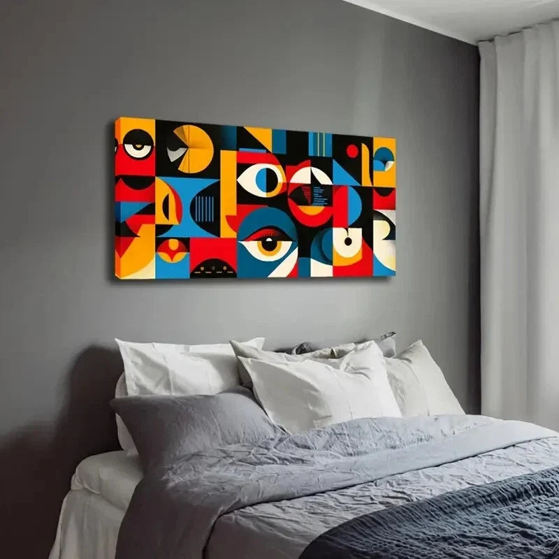 Vibrant Geometric Shapes Modern Wall Art Canvas Office Home Room Framed 120x60cm