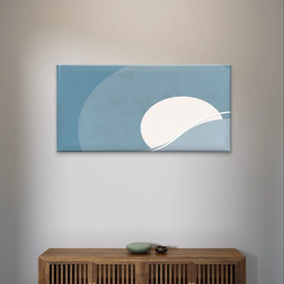 Soothing Blue Abstract Landscape Sun Wall Art Canvas Office Home Framed 120x60cm