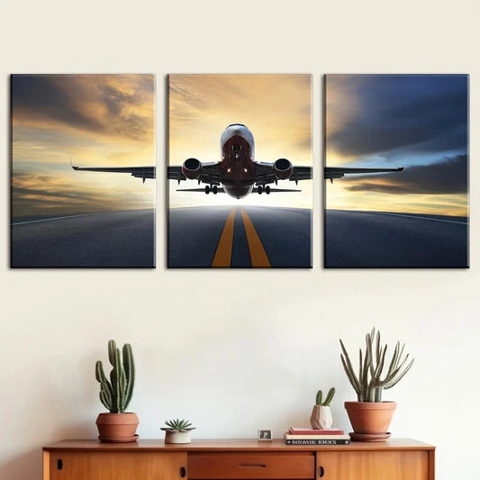 3pcs Airport Take-Off Scenery Metal Print Ready to Hang Art