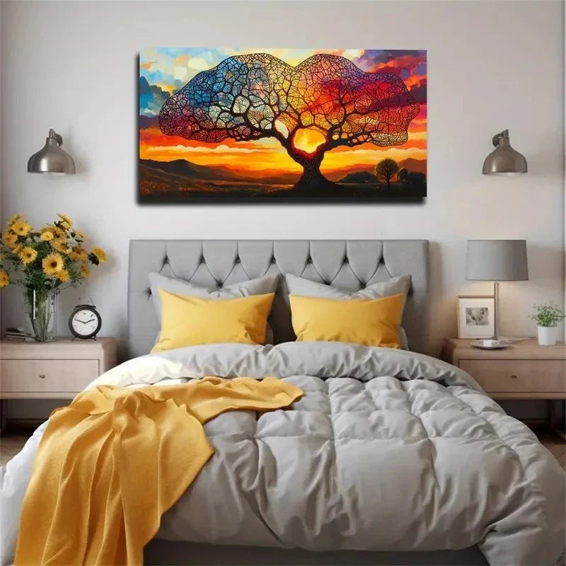 Stunning Sunset Tree Abstract Wall Art Canvas Office Home Room Framed 120x60cm