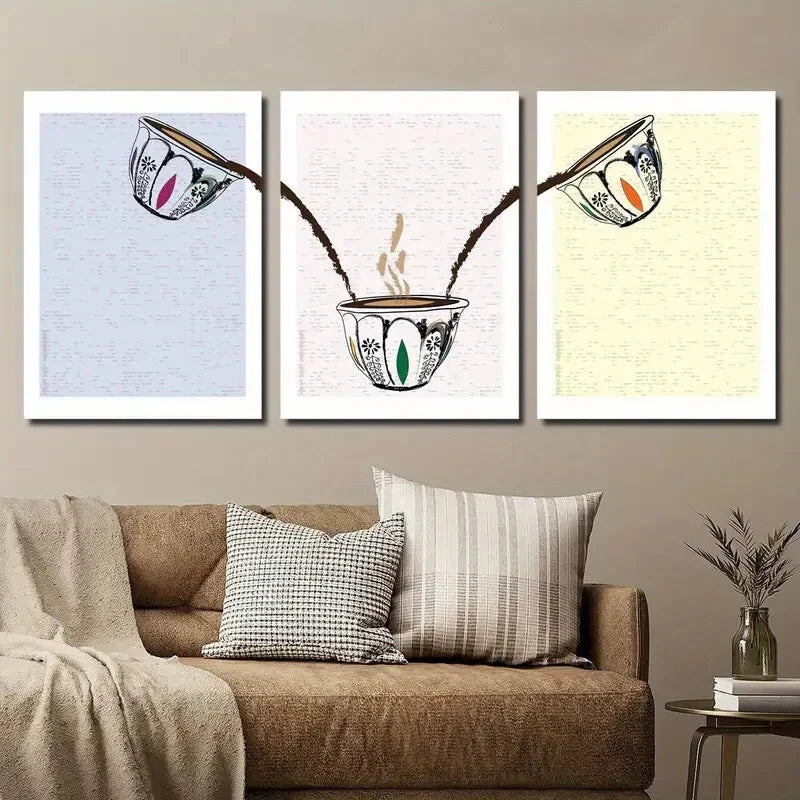 3pcs Colorful Coffee Cup Wall Art Set Canvas Framed 40x60cm - High Quality Print 100% Australian Made Wall Canvas Ready to Hang