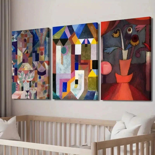 3pcs Paul Klee Tribute Abstract Painting Wall Art Set Canvas Framed 40x60cm - High Quality Print 100% Australian Made Wall Canvas Ready to Hang