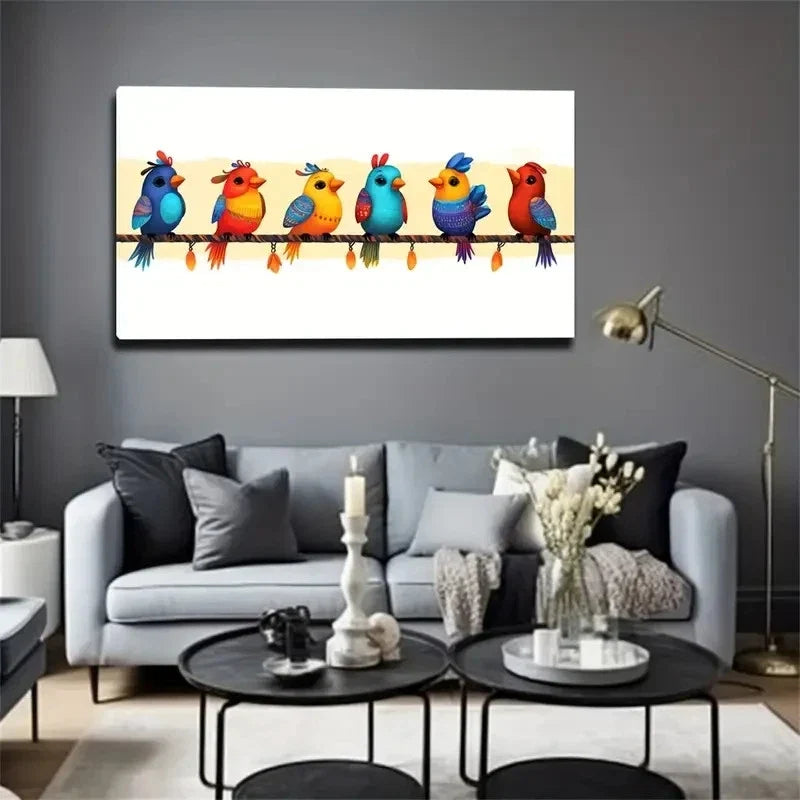 Sparrow On Rope Suitable Wall Art Canvas Office Home Room Framed 80x45cm