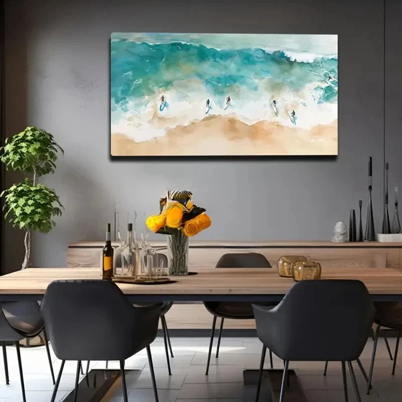 Vibrant Surfing Scene Deco Wall Art Canvas Office Home Room Framed 120x60cm