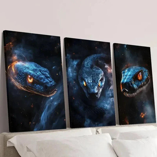 3pcs Fantasy Snakes with Neon Glow Wall Art Set Canvas Framed 40x60cm - High Quality Print 100% Australian Made Wall Canvas Ready to Hang