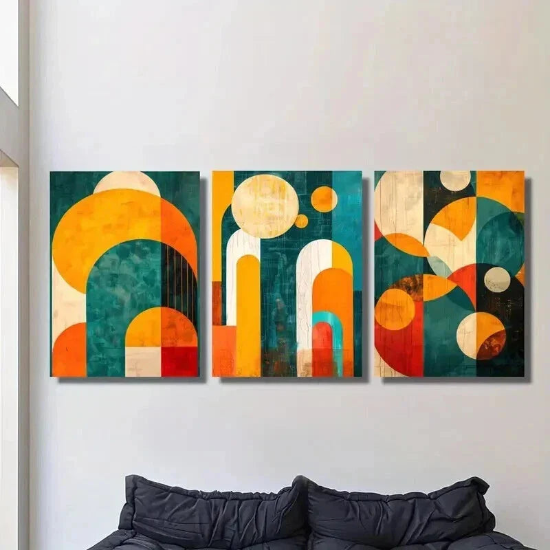 3pcs Abstract Colorful Geometric Shapes Wall Art Set Canvas Framed 40x60cm - High Quality Print 100% Australian Made Wall Canvas Ready to Hang