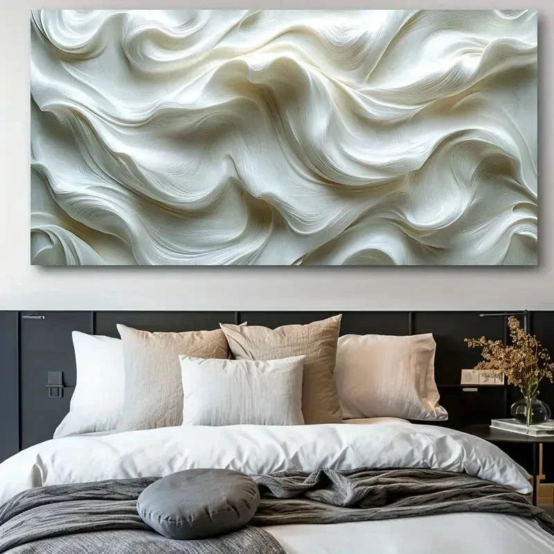 Modern White Wavy Decor Wall Art Canvas Office Home Room Framed 80x45cm